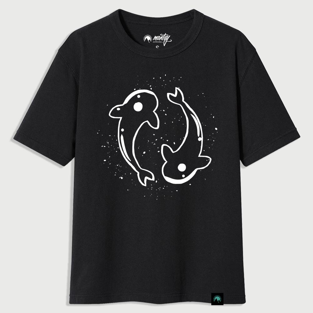 Cosmic Whales black tshirt front unisex κοντομάνικο μπλουζάκι με στάμπα
